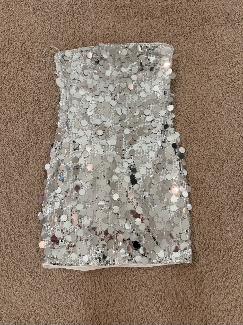 Silver Sequin Strapless Mini Dress